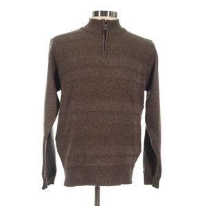 Enzo Cavalleri Men's Brown Knit Patterned 1/4 Zip Pullover Sweater